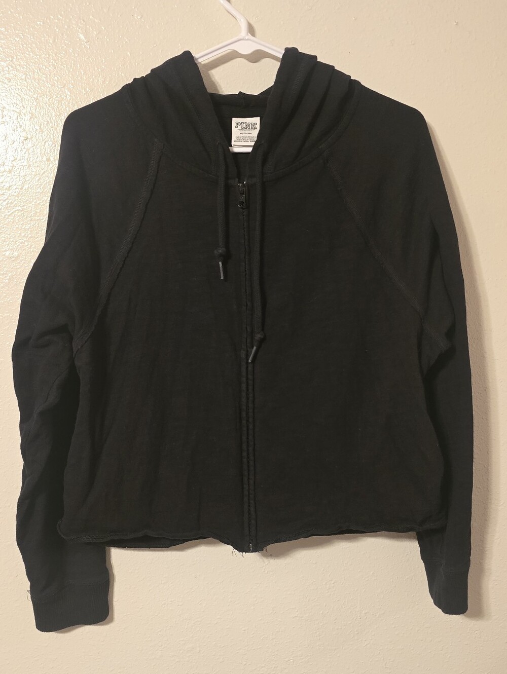 PINK Victoria's Secret Black Full-Zip Cropped Hoodie - Size Medium